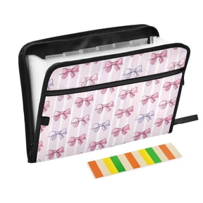 WOBOGO Pink Striped Bows Expanding File Folder Letter Size Accordion Filing Organizer 13 Pocket Separate Organ Pocket