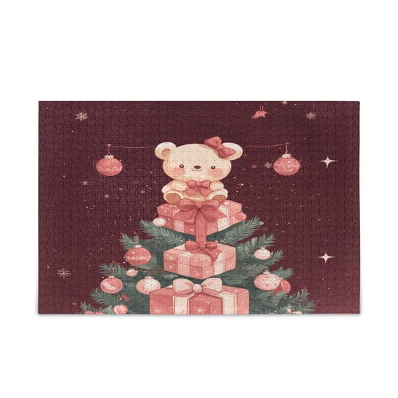 WOBOGO Pink Teddy Bear Puzzle Challenge 1000 Piece Jigsaw Suitable for Game Night Finished Size 29.5 x 19.7in