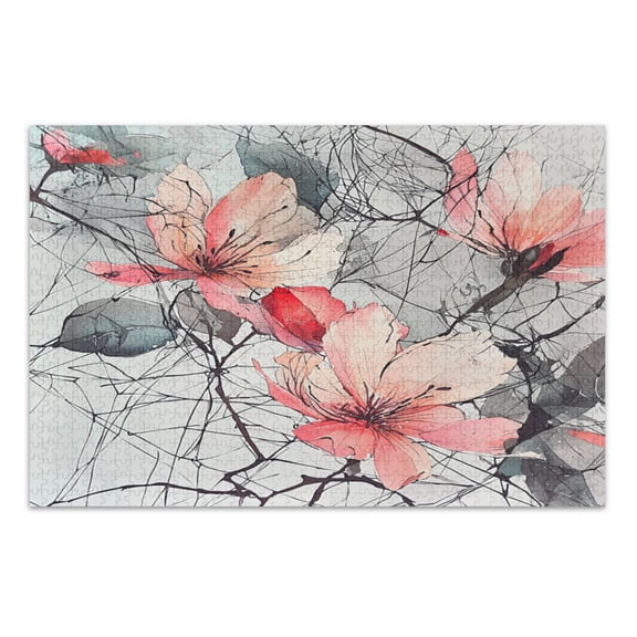 WOBOGO Pink Watercolor Flower Jigsaw Puzzle Challenge 500 Piece Jigsaw Suitable for Game Night Finished Size 20.5 x 14.9in