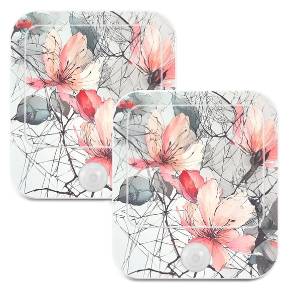 WOBOGO Pink Watercolor Flower Night Light Lamp with Smart Sensor Dusk to Dawn Sensor 0.6W Plug-in 2-Pack
