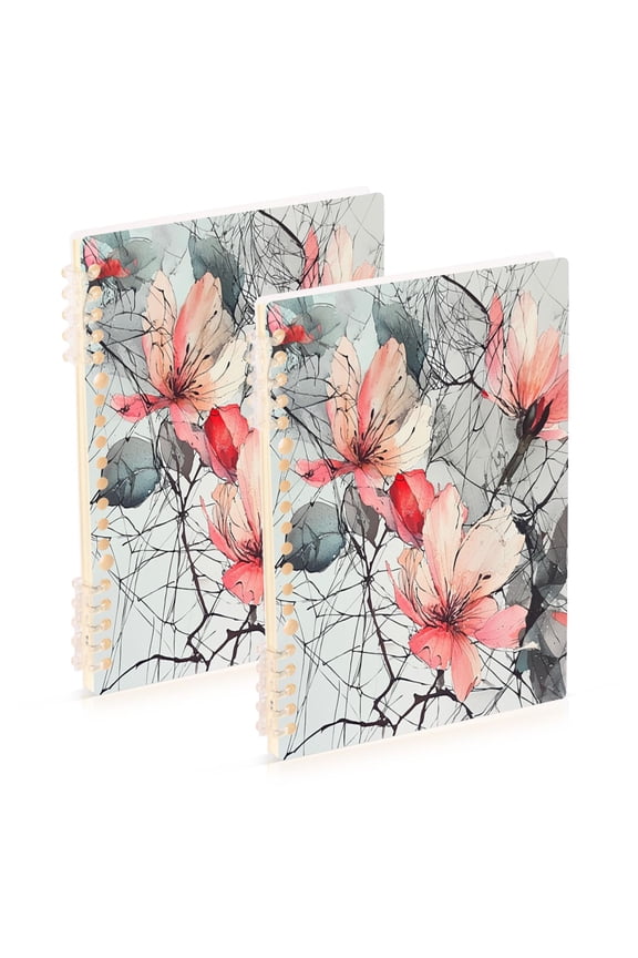 WOBOGO Pink Watercolor Flower Notebook College Horizontal Grid Paper Ink Spill Resistant Water Resistant Cover 8.3x5.7x0.4in