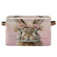 thumbnail image 1 of WOBOGO Pink Wreath Bunny Square Storage Basket with Waterproof Canvas and PE Lining Durable PU Leather Handles 14.2×10.2×8.3in, 1 of 9
