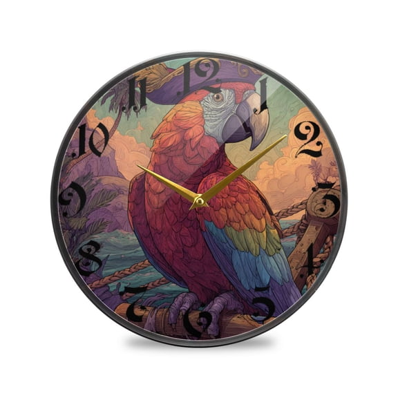 WOBOGO Pirate Parrot Acrylic Wall Clock Battery Operated 9.5in Silent No Tick Bedroom Living Room Office Classroom Decoration