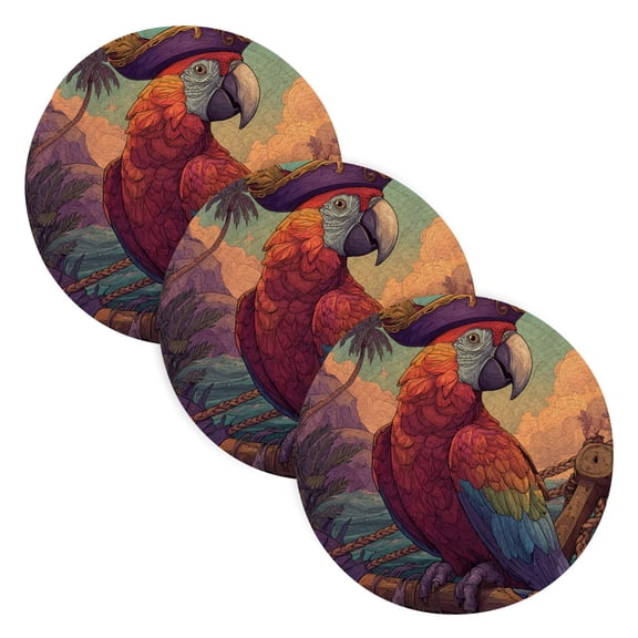 WOBOGO Pirate Parrot Coil Placemats 3pcs Resistant Hot Pads Mat for Table Counter Cooking Potholder 15in