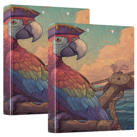 WOBOGO Pirate Parrot File Folders Extra Large Capacity to Hold 200 Sheets of Documents Hard Shell Ring Binder for School Home Office