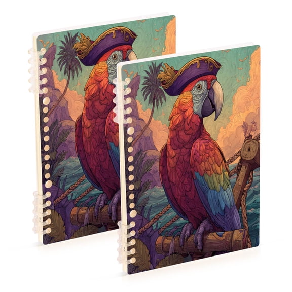 WOBOGO Pirate Parrot Notebook College Horizontal Grid Paper Ink Spill Resistant Water Resistant Cover 8.3x5.7x0.4in