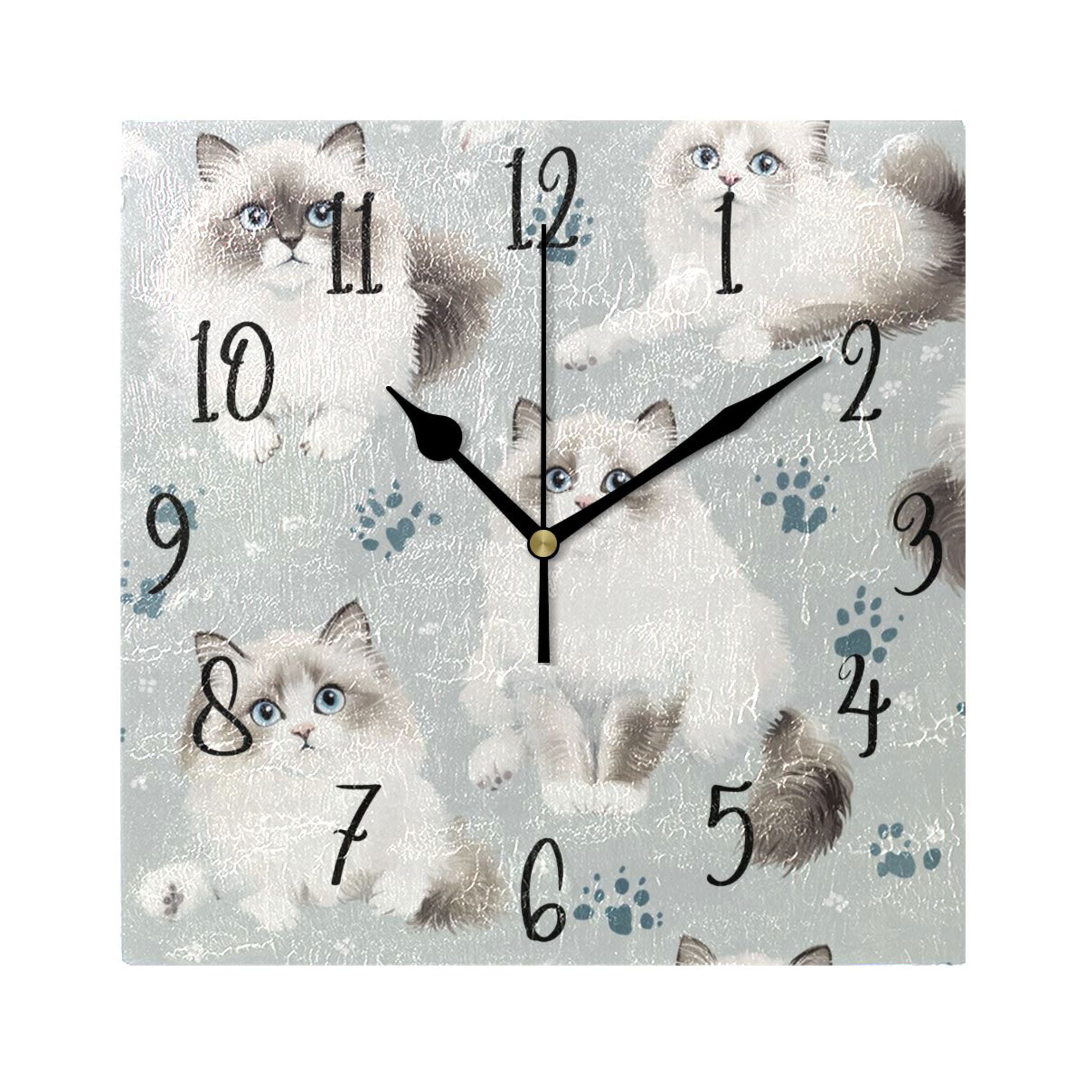 Rustic Cat Clock WOBOGO Playful Ragdoll Cats Pattern Wall Clock 7.78 Inch Battery ...