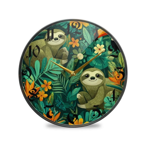 WOBOGO Playful Sloths Acrylic Wall Clock Battery Operated 9.5in Silent No Tick Bedroom Living Room Office Classroom Decoration