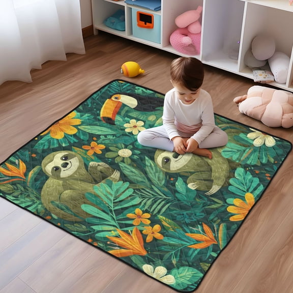 WOBOGO Playful Sloths Baby Playmats Extra Large Waterproof Rollable Activity Pads for Toddlers 5050inch