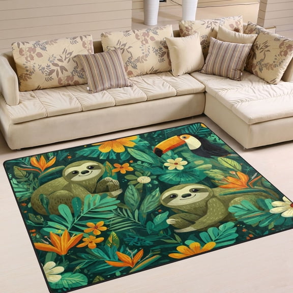 WOBOGO Playful Sloths Carpet Non-Slip Rugs Soft Doormat 63×48in Living Dining Room Bedroom Decorative