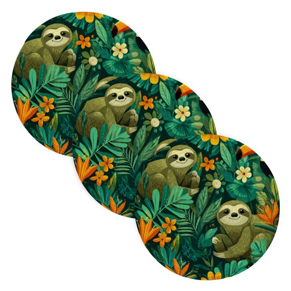 WOBOGO Playful Sloths Coil Placemats 3pcs Resistant Hot Pads Mat for Table Counter Cooking Potholder 15in
