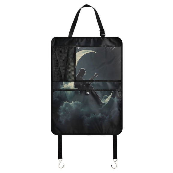 WOBOGO Playing Guitar on The Moon Backseat Car Organizer Footed Universal Car with Touch Screen Tablet Holder Rear Seat Protector