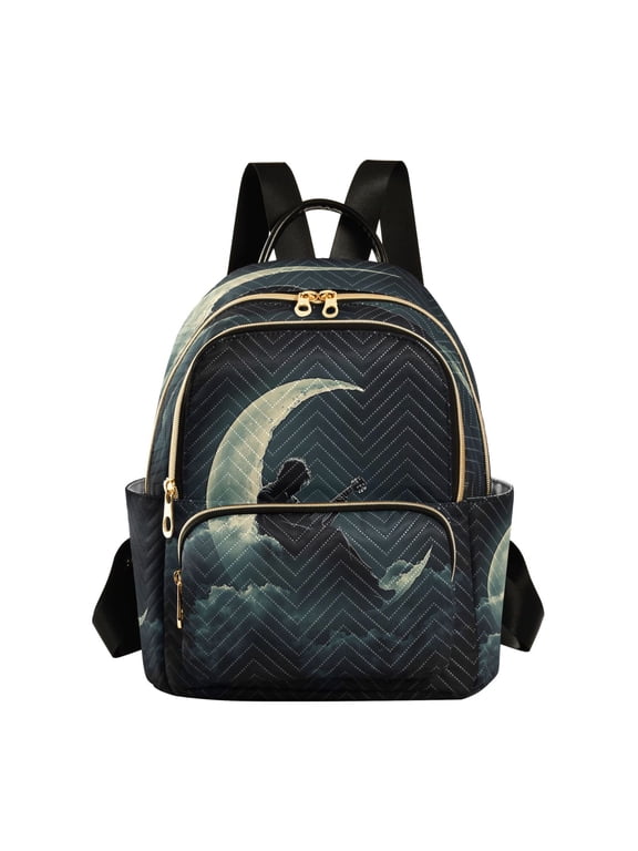 Playing Guitar on The Moon Butterfly Backpack Durable Lightweight Shoulder Bag Built-in Laptop Sleeve and Multiple Utility Compartments