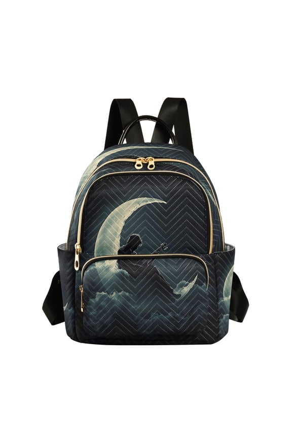 Playing Guitar on The Moon Butterfly Backpack Durable Lightweight Shoulder Bag Built-in Laptop Sleeve and Multiple Utility Compartments