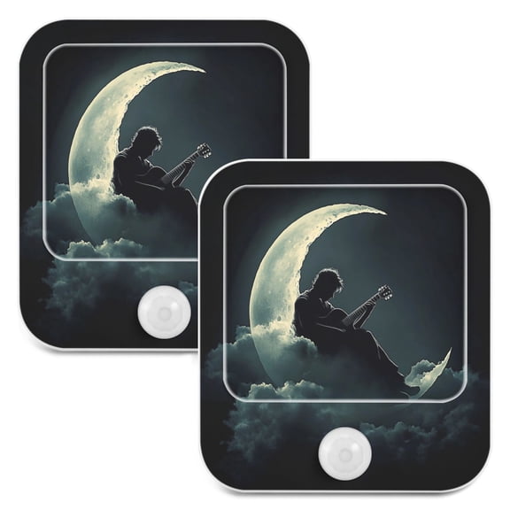 WOBOGO Playing Guitar on The Moon Night Light Lamp with Smart Sensor Dusk to Dawn Sensor 0.6W Plug-in 2-Pack