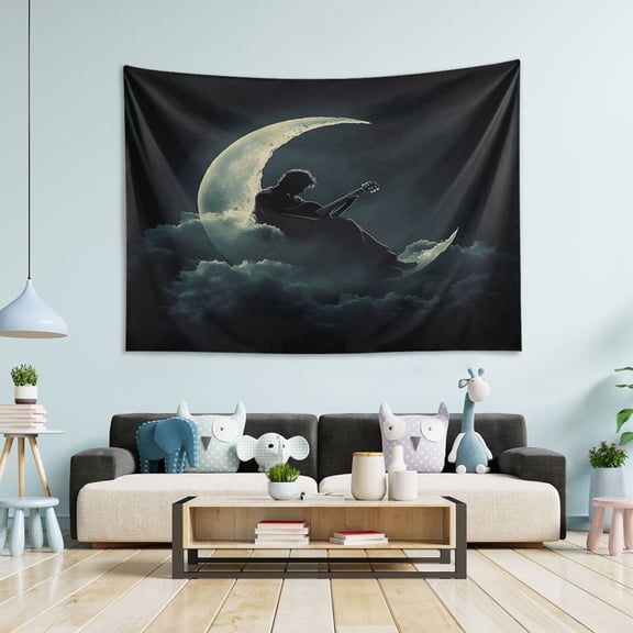 WOBOGO Playing Guitar on The Moon Tapestry 90×60in Home Living Room Bedroom Wall Hanging Ornaments