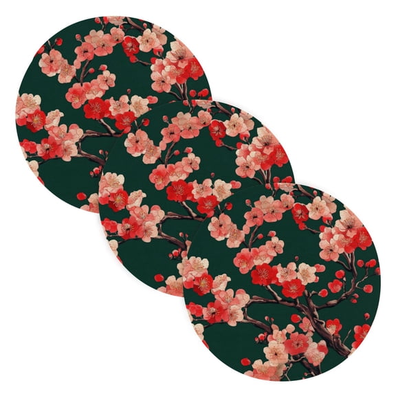 WOBOGO Plum Blossom Coil Placemats 3pcs Resistant Hot Pads Mat for Table Counter Cooking Potholder 15in
