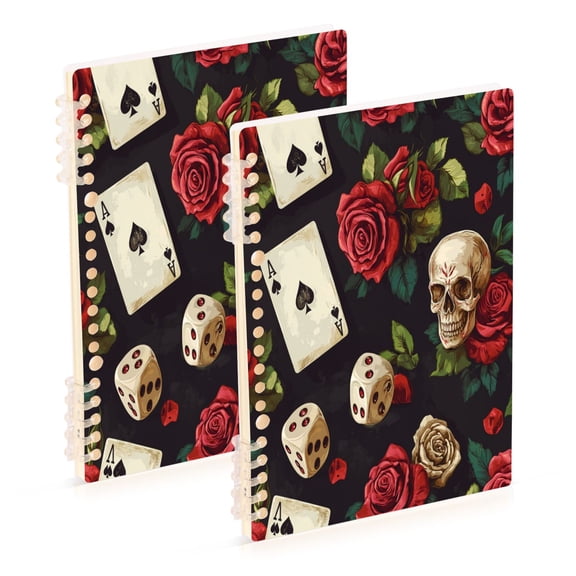 WOBOGO Poker Collides with Skulls Notebook College Horizontal Grid Paper Ink Spill Resistant Water Resistant Cover 8.3x5.7x0.4in