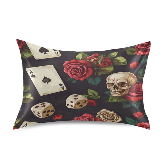 WOBOGO Poker Collides with Skulls Satin Pillowcase Soft Smooth Envelope Design Comfortable Bedding Essentials 20×30in