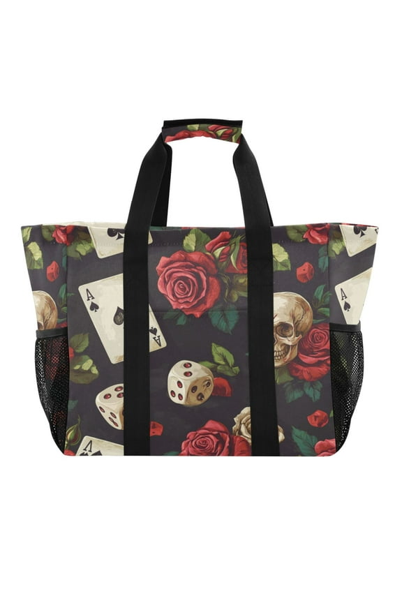 Poker Collides with Skulls Tote Shopping Bag Reusable Heavy Duty Durable Foldable Washable 15.412.89.8in