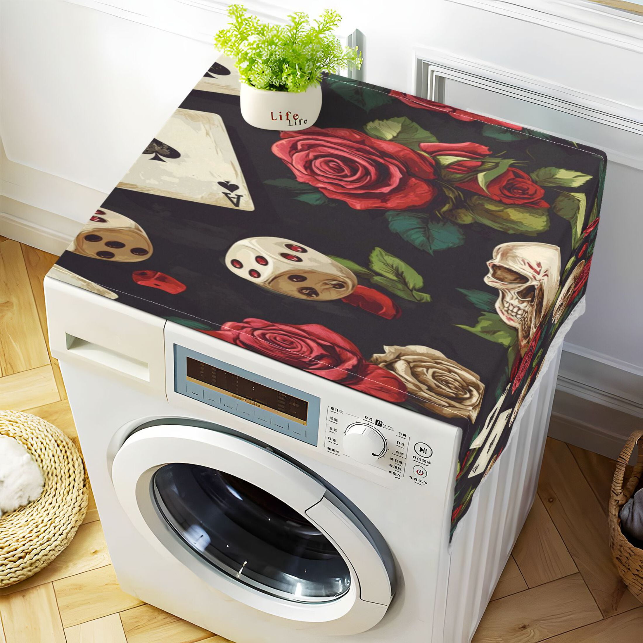 WOBOGO Poker Collides with Skulls Washing Machine Cloth Dryer Refrigerator Top Cover Protective Non-Slip Mat For Kitchen Laundry