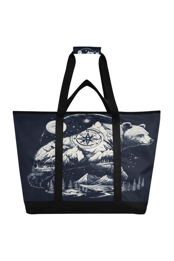 Polar Bear Peak Print Tote Cooler Bag Fold Flat Insulated Shopping Bag With Zipper For Work Picnic Beach Use 186.724in