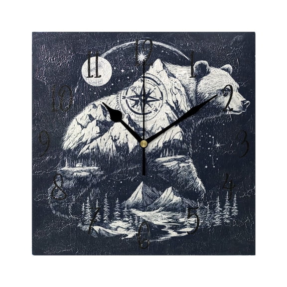 WOBOGO Polar Bear Peak Print Wall Clock 7.78 Inch Battery Operated Silent Unit Square Rustic Vintage Style for Home Bedroom Office Black Pointer