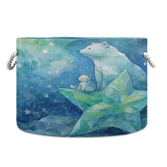 WOBOGO Polar Bear Toy Storage Basket 2014in Canvas Laundry Hamper for Living Room Kids Room Bathroom Organizer