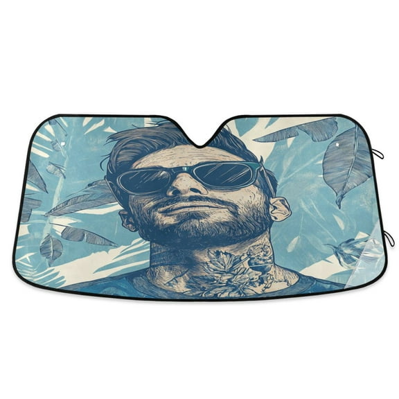 WOBOGO Portraits Of Men Car Windshield Sunshades Autopilot Lightweight Accordion Sun Visor 55×27.6in