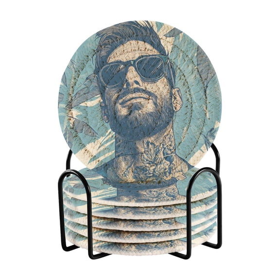WOBOGO Portraits Of Men Coil Coasters Set of 6 Minimalist Cotton Woven 3.94 inch Non-Slip Insulated and Absorbent Home Accessories.