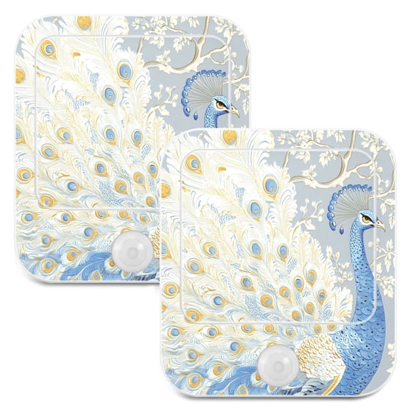 WOBOGO Pretty Blue Peacock Night Light Lamp with Smart Sensor Dusk to Dawn Sensor 0.6W Plug-in 2-Pack