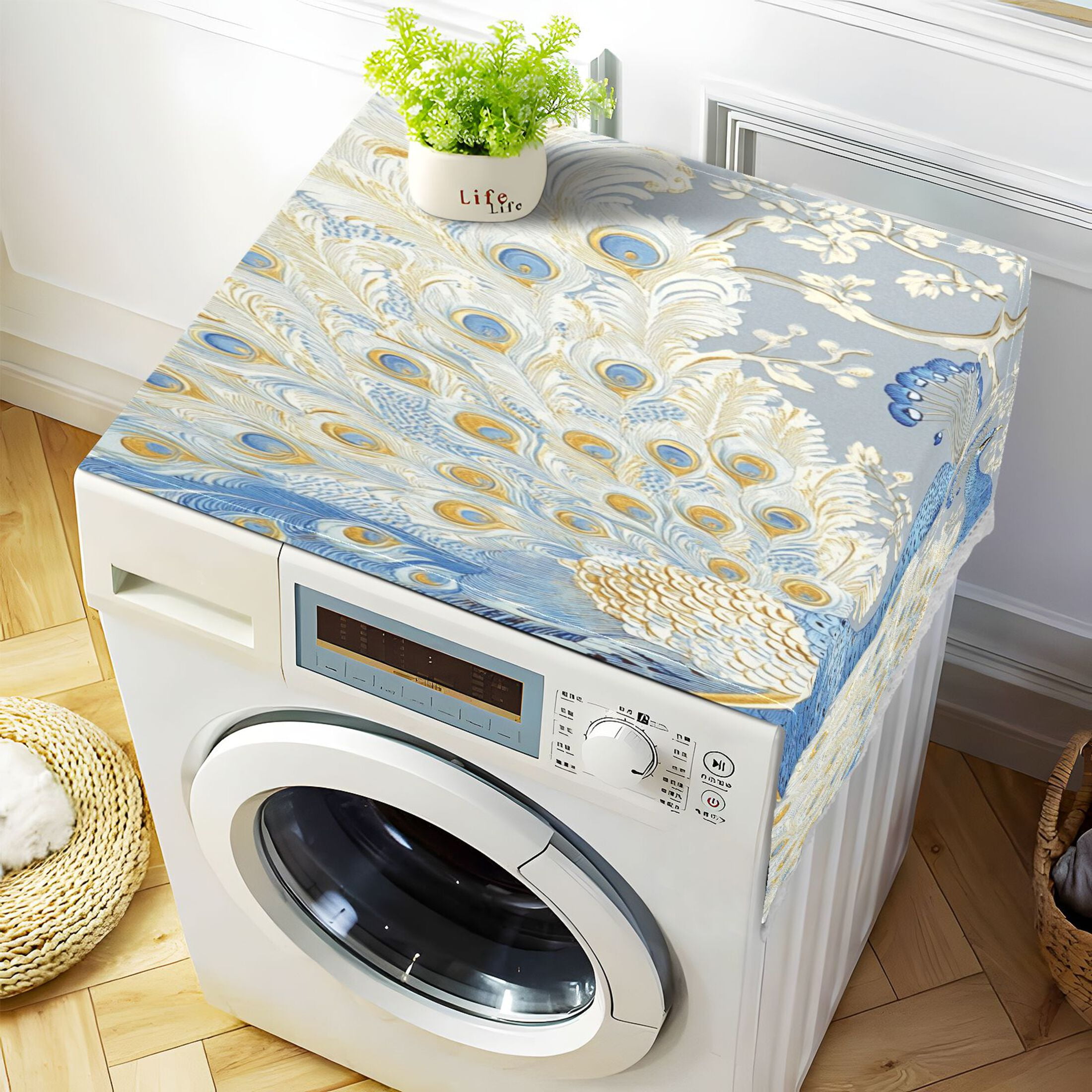 WOBOGO Pretty Blue Peacock Washing Machine Cloth Dryer Refrigerator Top Cover Protective Non-Slip Mat For Kitchen Laundry