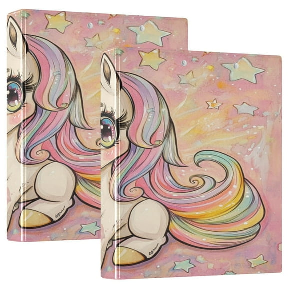 WOBOGO Pretty Unicorns File Folders Extra Large Capacity to Hold 200 Sheets of Documents Hard Shell Ring Binder for School Home Office