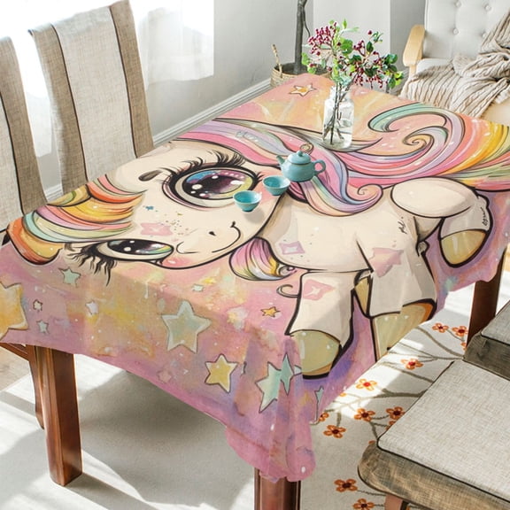 WOBOGO Pretty Unicorns Square Tablecloth 54×54in Polyester Fabric Tablecloth Washable Dust Resistant Wrinkle Resistant