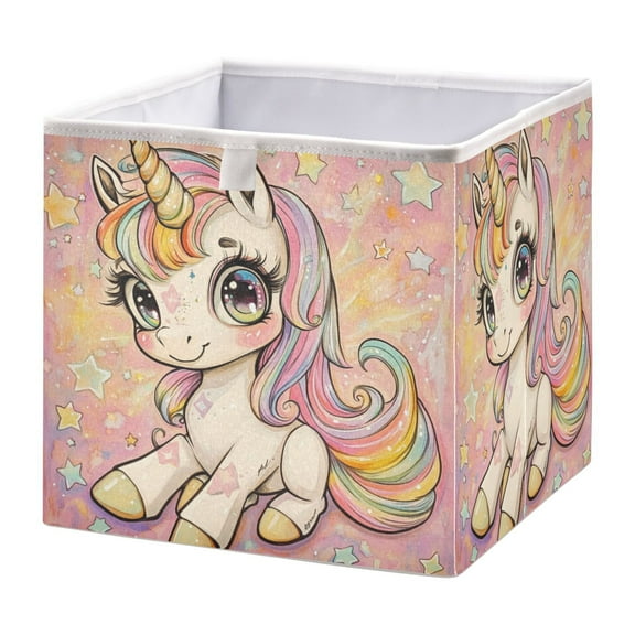 WOBOGO Pretty Unicorns Storage Basket Foldable Easy to Clean Durable with Hollow Support Plate with Handle 15.75×10.63×6.96 in