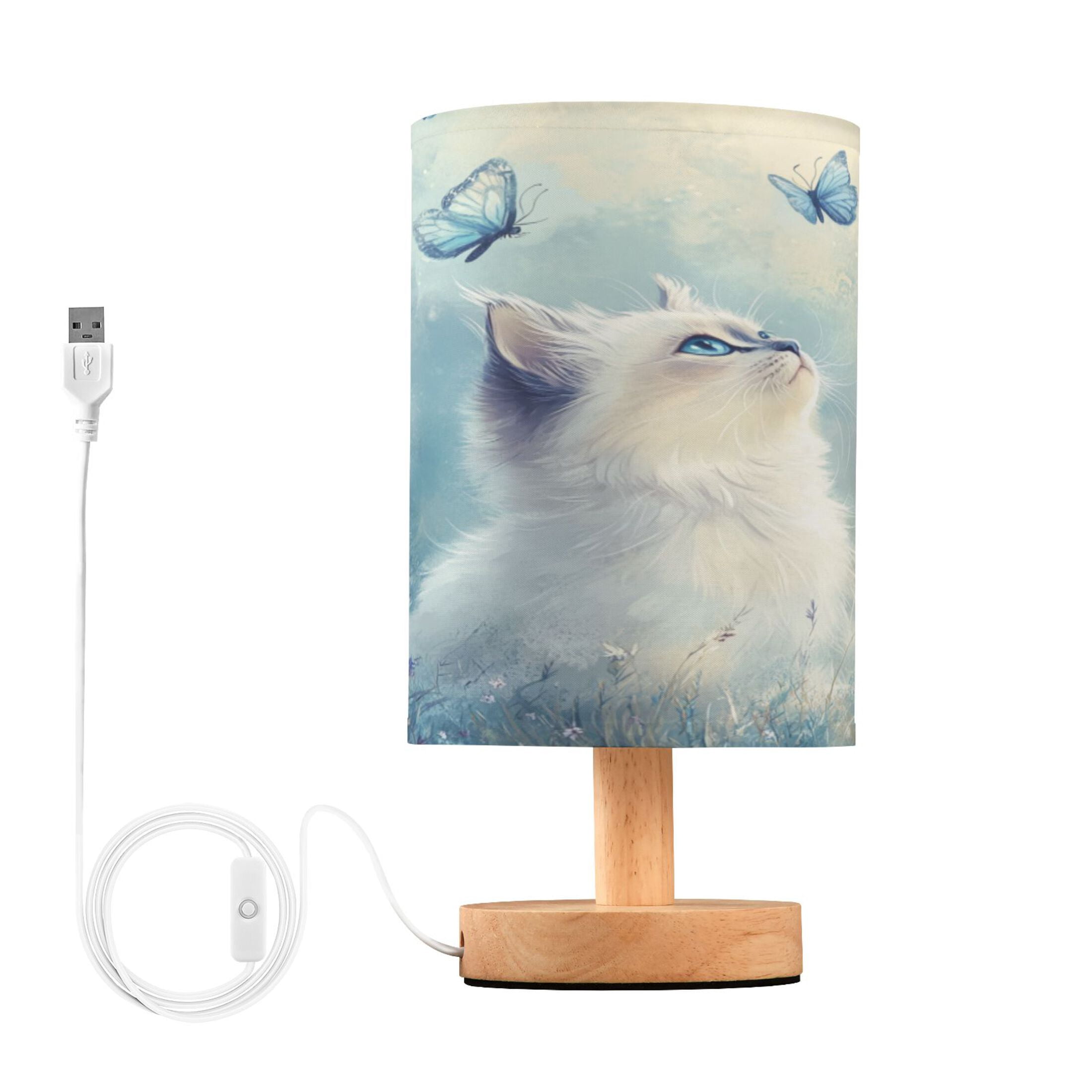 WOBOGO Pretty White Ragdoll Cat Bedroom Table Lamp USB Power Connector ...