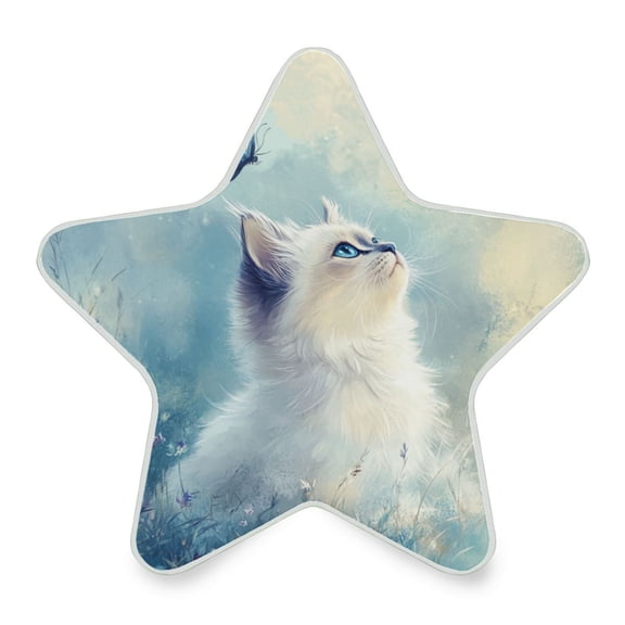 WOBOGO Pretty White Ragdoll Cat LED Star Night Light 0.2 Watt Wall Plug Dusk to Dawn Auto Switch Adjustable Brightness Soft White Light