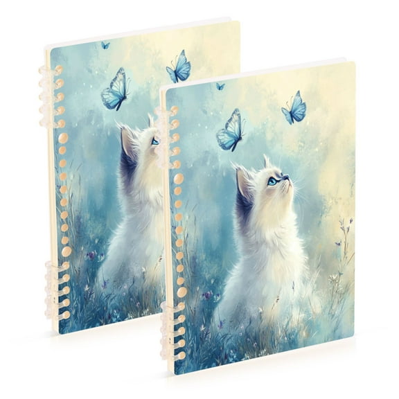WOBOGO Pretty White Ragdoll Cat Notebook College Horizontal Grid Paper Ink Spill Resistant Water Resistant Cover 8.3x5.7x0.4in