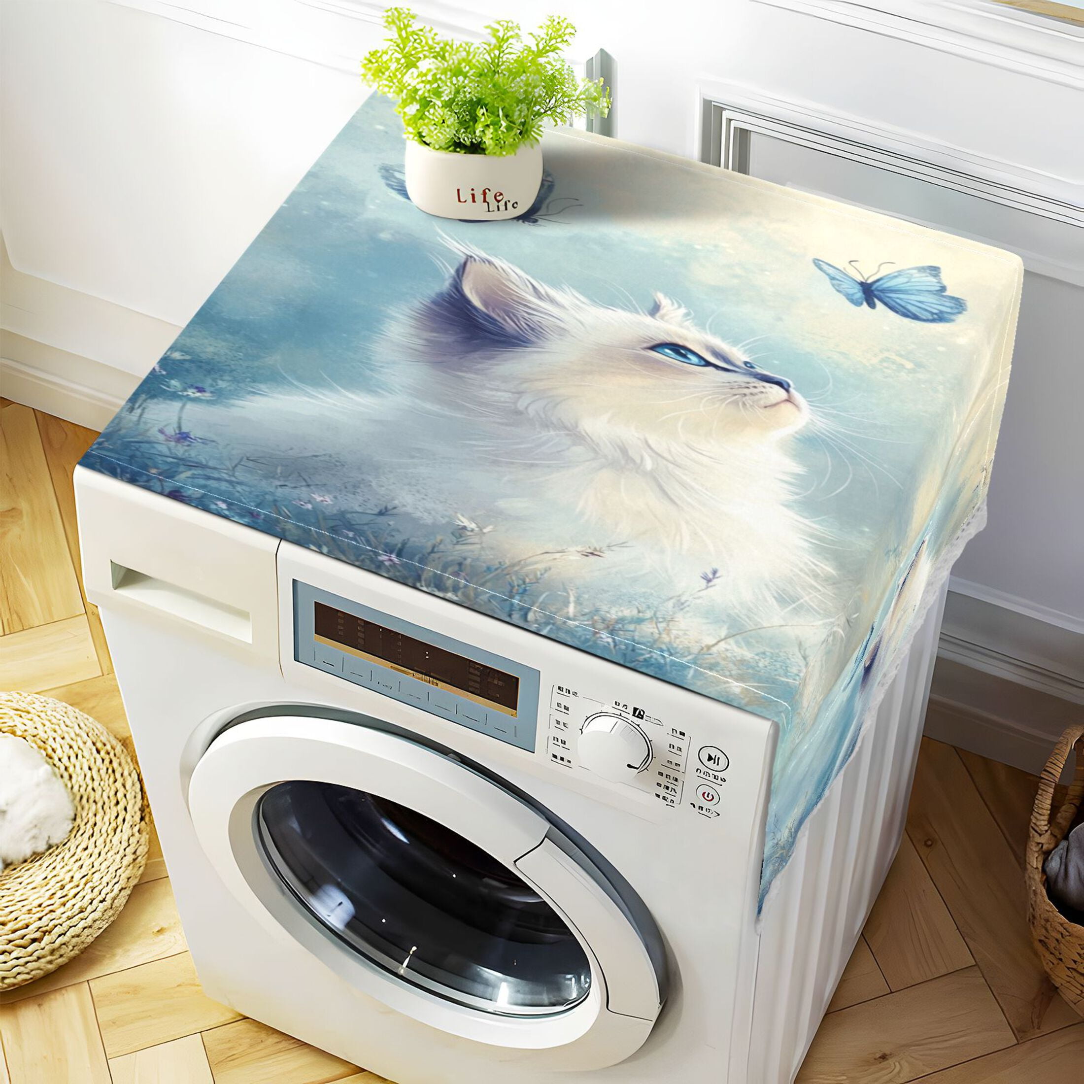 WOBOGO Pretty White Ragdoll Cat Washing Machine Cloth Dryer Refrigerator Top Cover Protective Non-Slip Mat For Kitchen Laundry