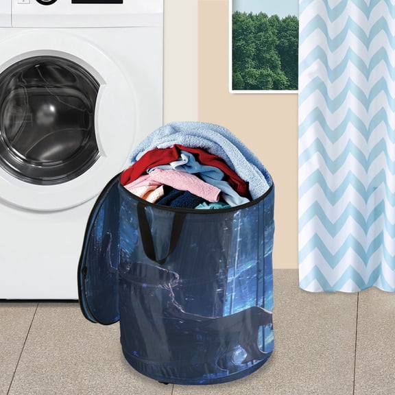 WOBOGO Princess Enjoying The Moon Pattern Foldable Laundry Baskets with Carry Handle Zipper Closure Travel Bathroom College Dorm Essentials
