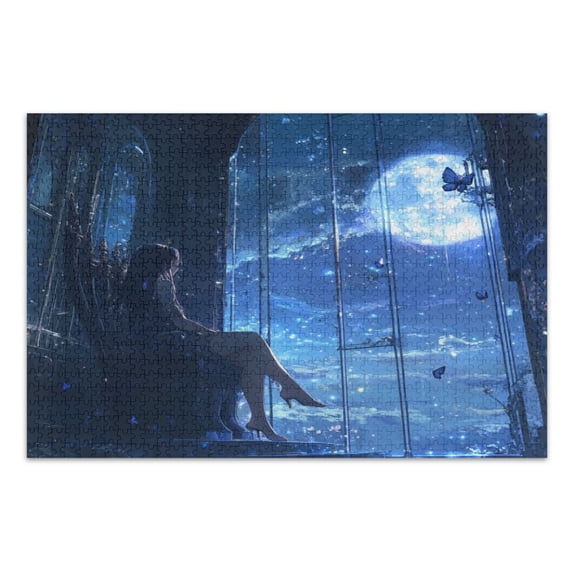 WOBOGO Princess Enjoying The Moon Pattern Jigsaw Puzzle Challenge 500 Piece Jigsaw Suitable for Game Night Finished Size 20.5 x 14.9in