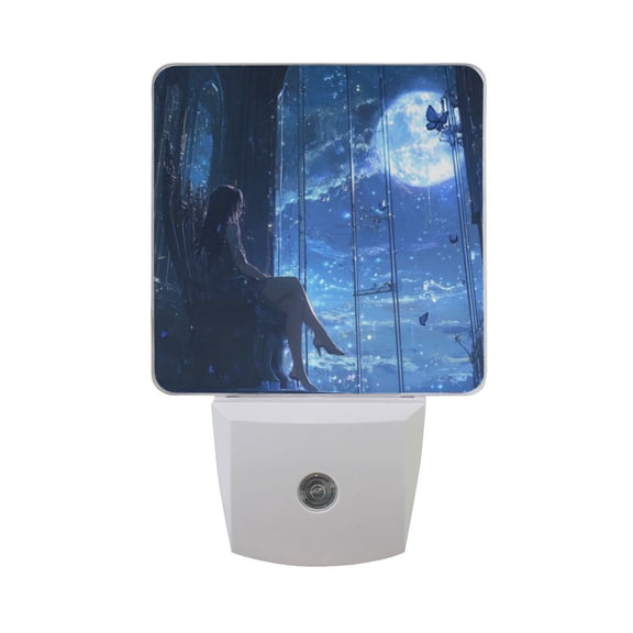 WOBOGO Princess Enjoying The Moon Pattern LED Night Light 2 Pcs Set 0.5 Watt Wall Plug in Dusk to Dawn Automatic Switch Soft White Light