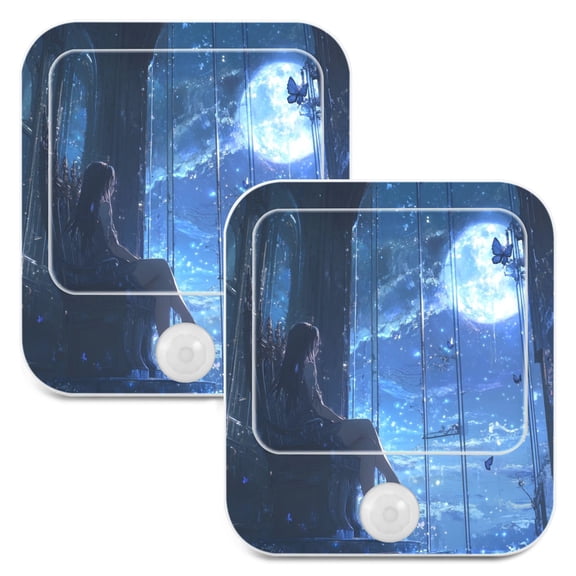 WOBOGO Princess Enjoying The Moon Pattern Night Light Lamp with Smart Sensor Dusk to Dawn Sensor 0.6W Plug-in 2-Pack
