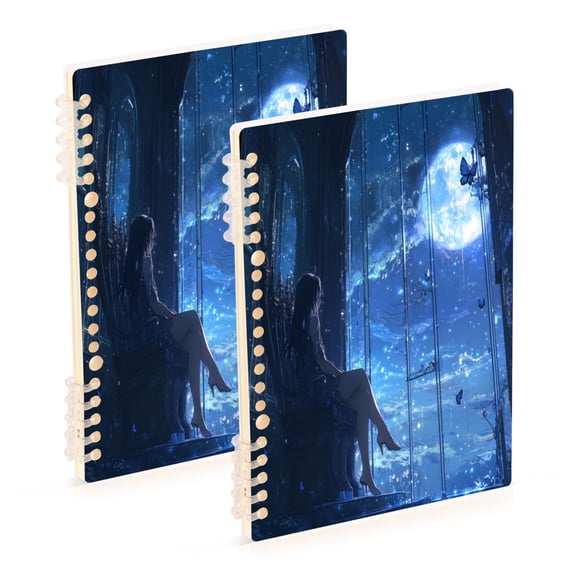 WOBOGO Princess Enjoying The Moon Pattern Notebook College Horizontal Grid Paper Ink Spill Resistant Water Resistant Cover 8.3x5.7x0.4in