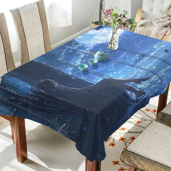 WOBOGO Princess Enjoying The Moon Pattern Square Tablecloth 60×60in Polyester Fabric Tablecloth Washable Dust Resistant Wrinkle Resistant
