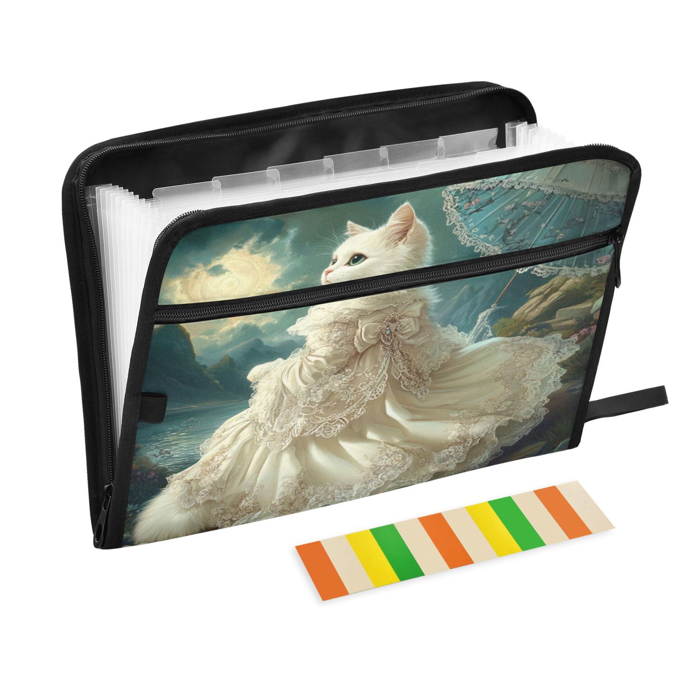 WOBOGO Princess White Cat Expanding File Folder Letter Size Accordion Filing Organizer 13 Pocket Separate Organ Pocket