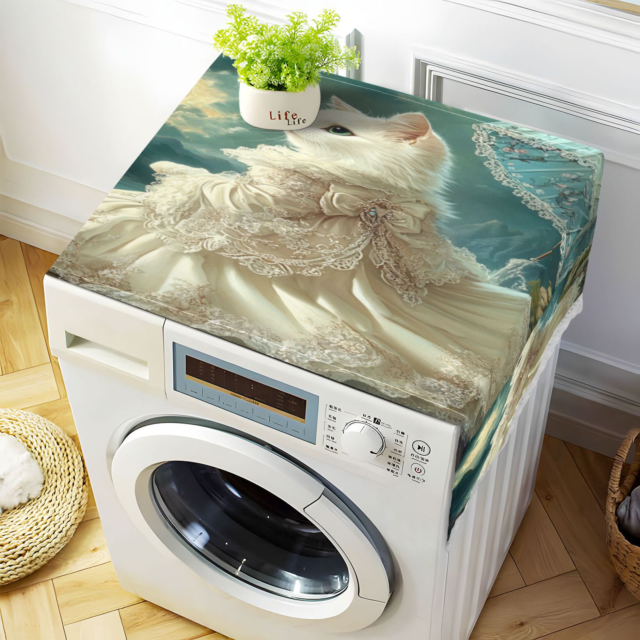 WOBOGO Princess White Cat Washing Machine Cloth Dryer Refrigerator Top Cover Protective Non-Slip Mat For Kitchen Laundry