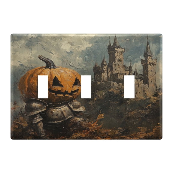 WOBOGO Pumpkin Knight 3-hole Switch Plates PC Flame Retardant Plastic Material Glossy Finish Smooth Touch 6.37x4.48x0.27in
