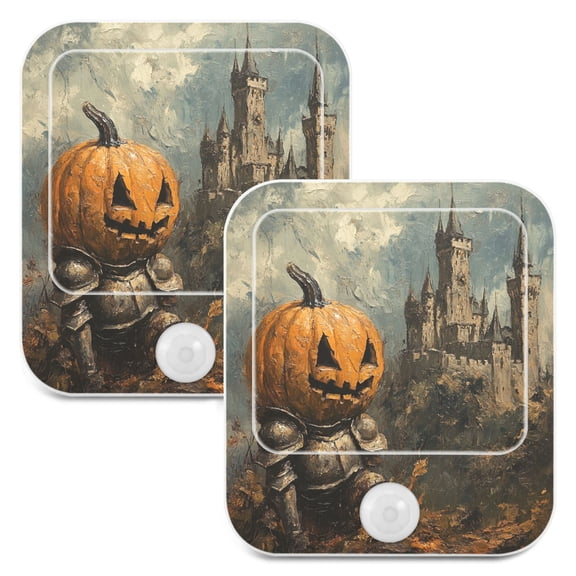 WOBOGO Pumpkin Knight Night Light Lamp with Smart Sensor Dusk to Dawn Sensor 0.6W Plug-in 2-Pack