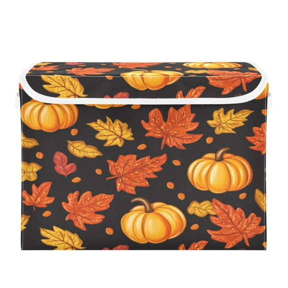 WOBOGO Pumpkin Leaf Fall Autumn Large Collapsible Storage Box Flip Lid Fabric Decorative Organizer Container Basket with Handles 16.512.611.8in
